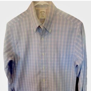 Brooks Brothers Mens 14.5/32 Slim Fit Blue Plaid Button Up Non Iron Shirt